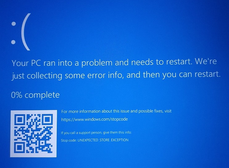 Unexpected Store Exception Error in Windows 10